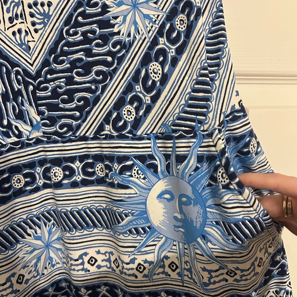 J. McLaughlin Blue and White Catalina Dress Size M Sun Geometric Knee Length - Picture 5 of 6